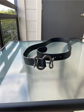 Black Leather Snake Buckle Belt